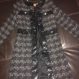 Tory Burch Tweed Coat with leather detailing